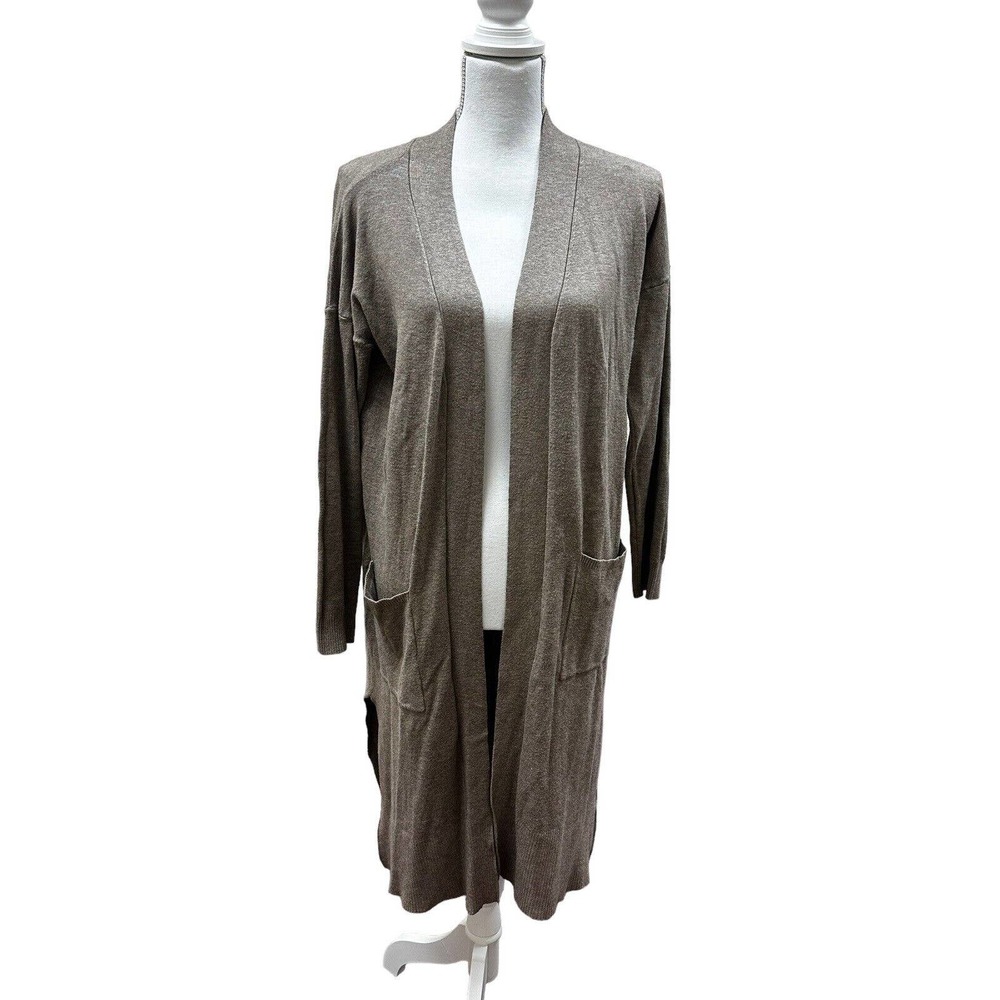 Luna Ivy Womens Tan/ Beige Pockets Long Sleeve Sweater Cardigan Size SMALL COZY